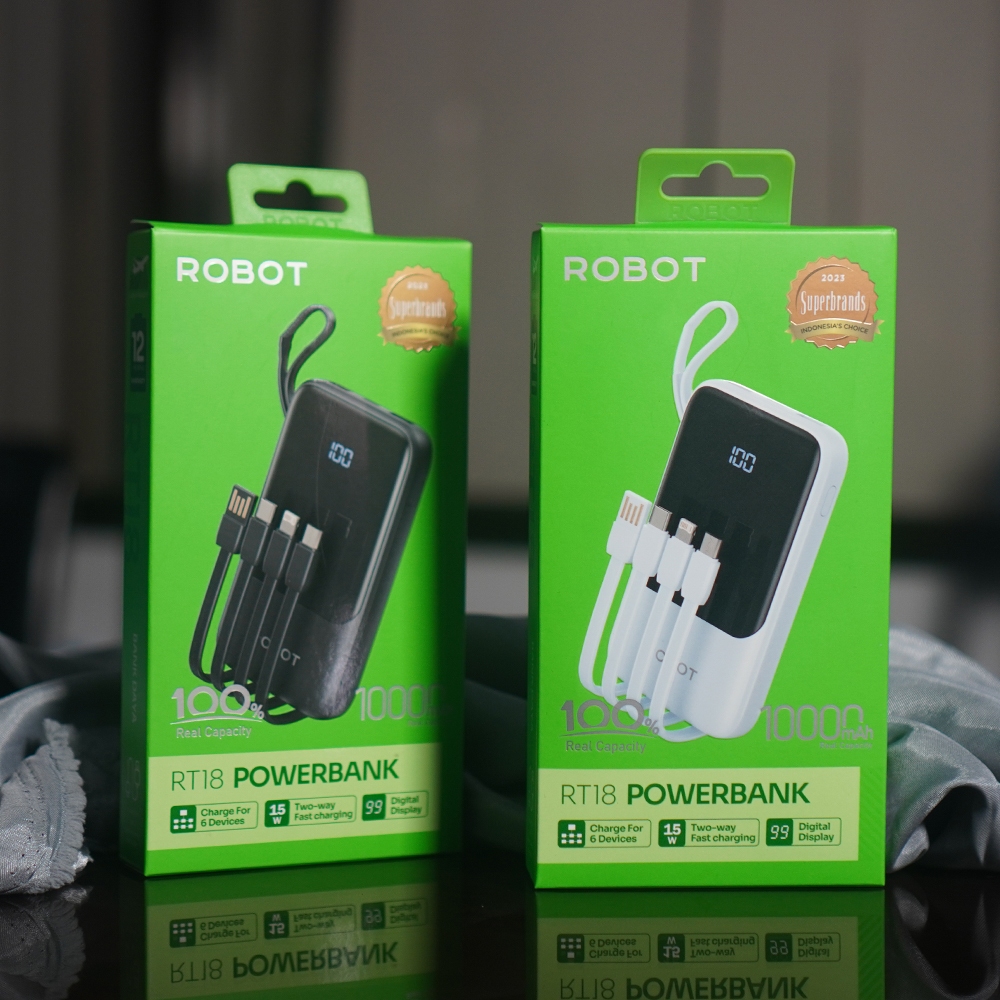 Jual POWERBANK ROBOT RT18 10000 MAH ALL CABLE BUILT-IN TWO WAY FAST ...