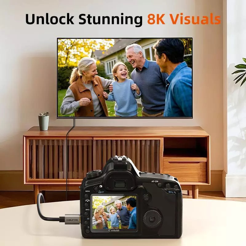 CABLETIME Kabel Mini HDMI to HDMI Male 4K 8K 60Hz HDR for Camera