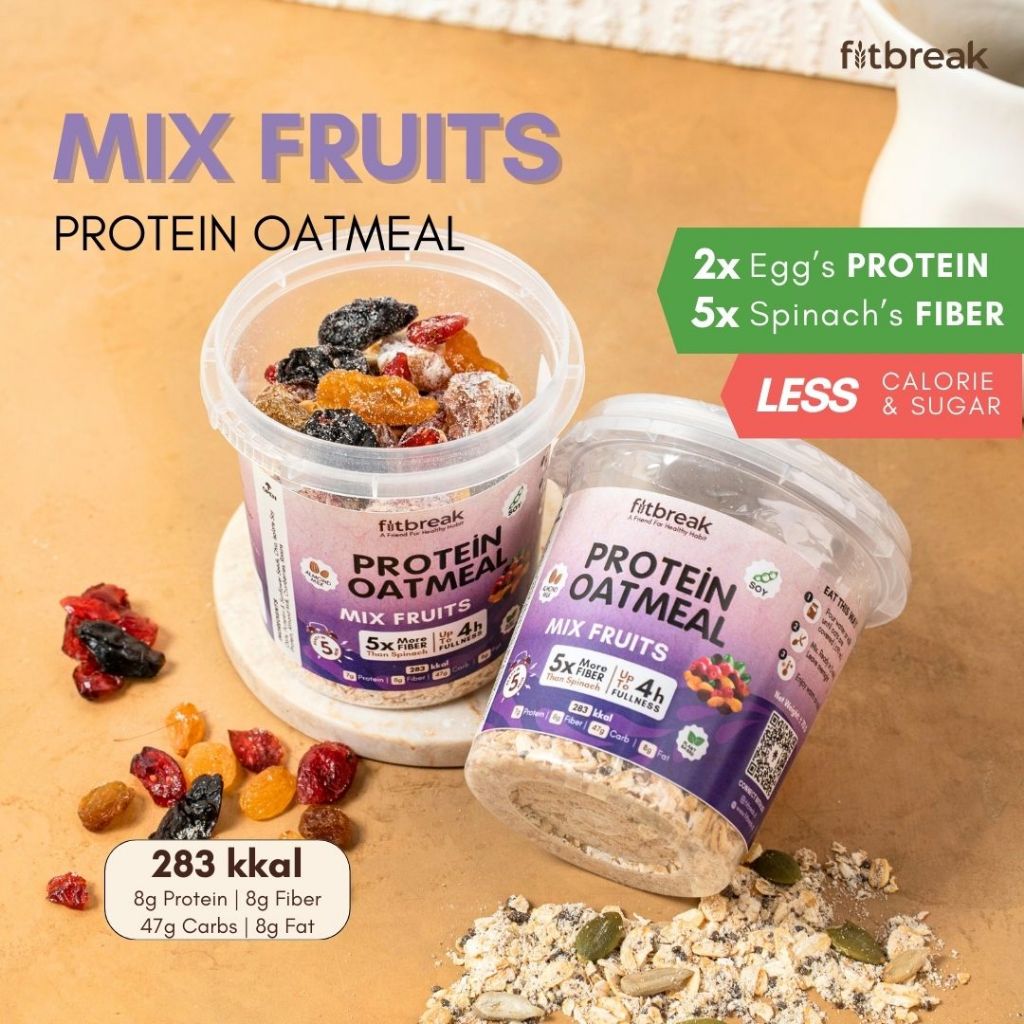 Jual Mix Fruits Protein Oatmeal Fitbreak / Healthy Snack / Instant Oats ...