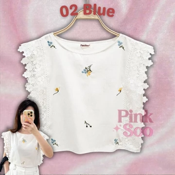 Baju Atasan Wanita Korean Style Renda Blouse Motif Bunga Bordir CARLA By Pinksoo
