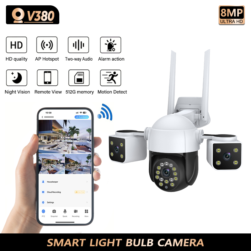 Jual V380 pro CCTV 3 lens 360 rotation connecting cell phone remote ...