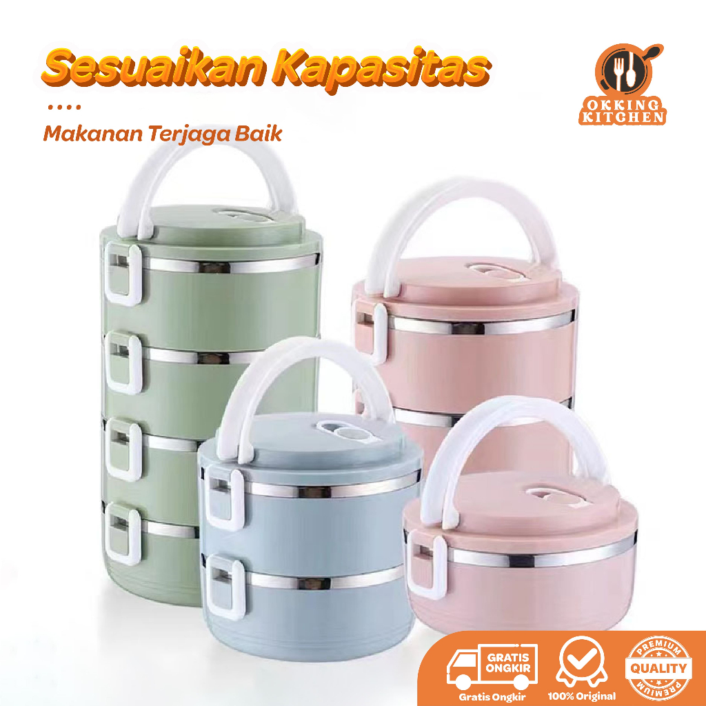 Jual Rantang lunch box 3 susun polos lucu elegan tempat bekel makanan ...