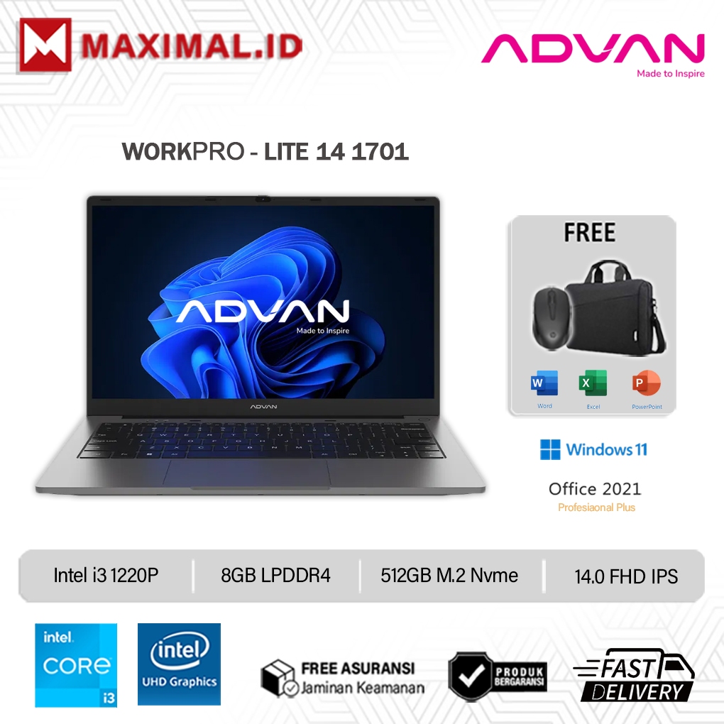 Jual Laptop ADVAN WORKPRO-LITE 14 Intel i3 1220PRam 16GB 512GB SSD 14.0 ...