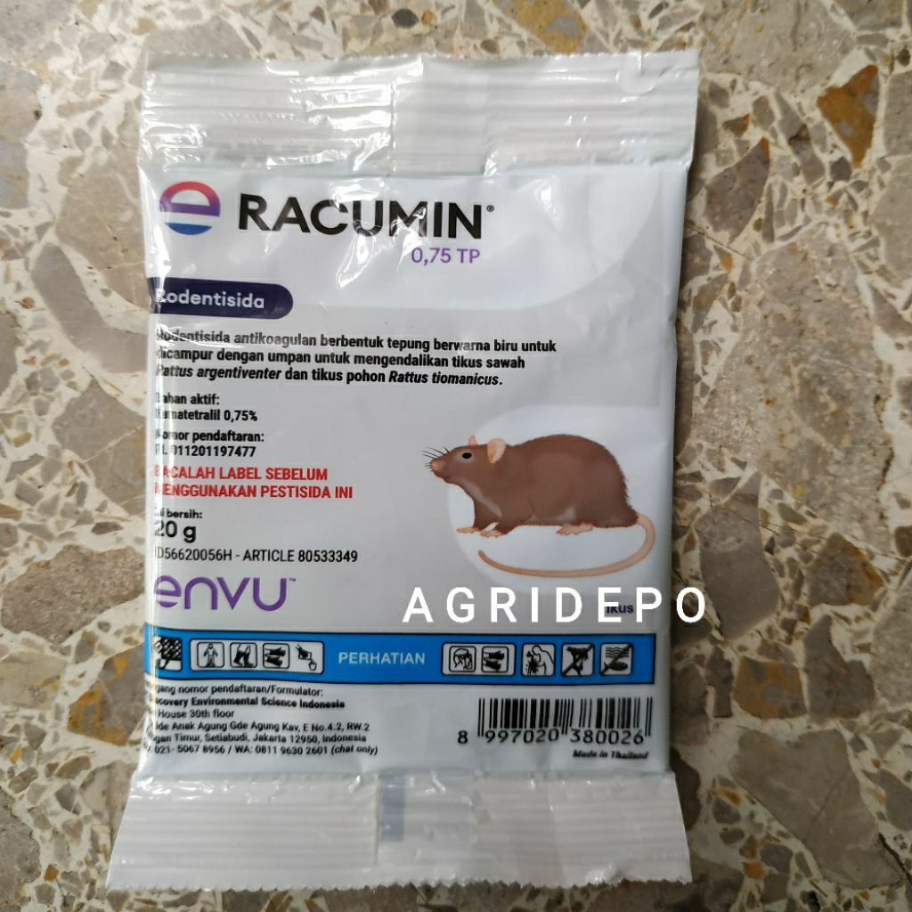 Jual RACUMIN 0,75 TP 20GR ENVU ASLI Racun Tikus Ampuh untuk Tikus Got ...