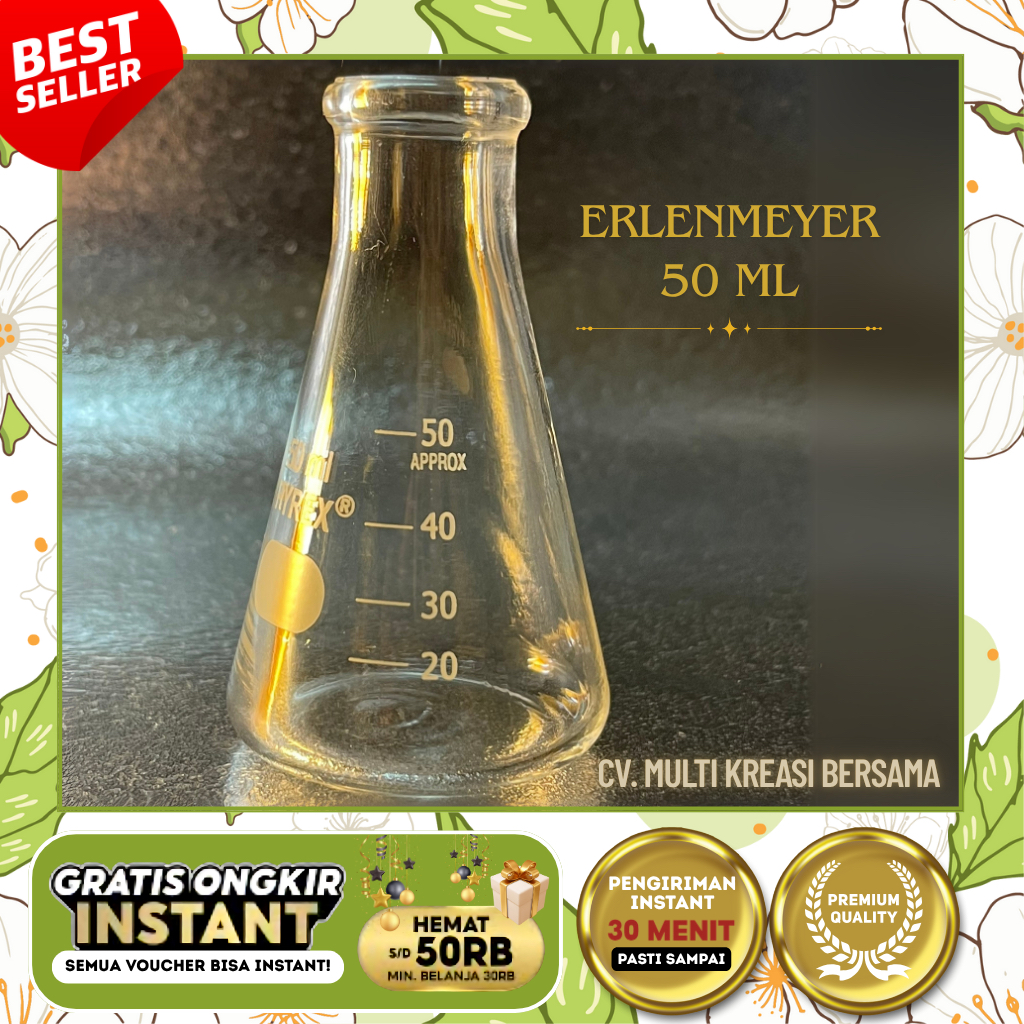 Jual ERLENMEYER 50 ML/ CONICAL FLASK/ LABU ERLENMEYER (PYREX) 50 ML ...