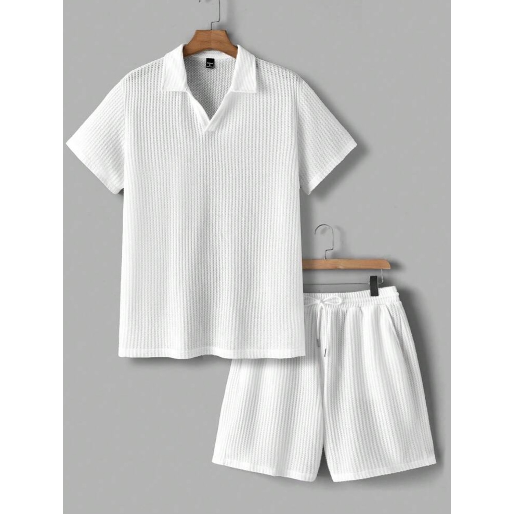 Jual Set Pakaian Pria Koas Leher V Lengan Pendek Bahan Waffle Premium ...