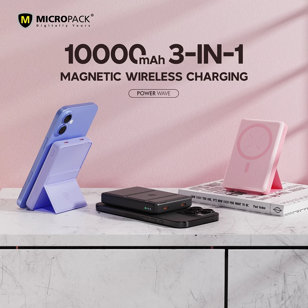 MICROPACK– POWER BANK WIRELESS MAGNETIC 10.000mAh WITH STAND (WPB-10)