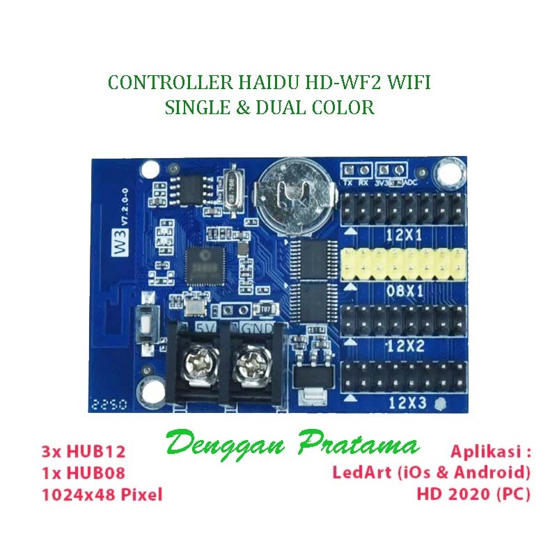Jual Controller Huidu HD-W3 HUB08 Wifi Kontroler Running Text - Single ...