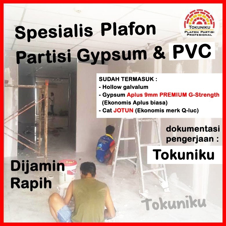 Jual 2 Sisi Pasang Partisi Gypsum Sekat Dinding Gypsum Volume 8 20m2