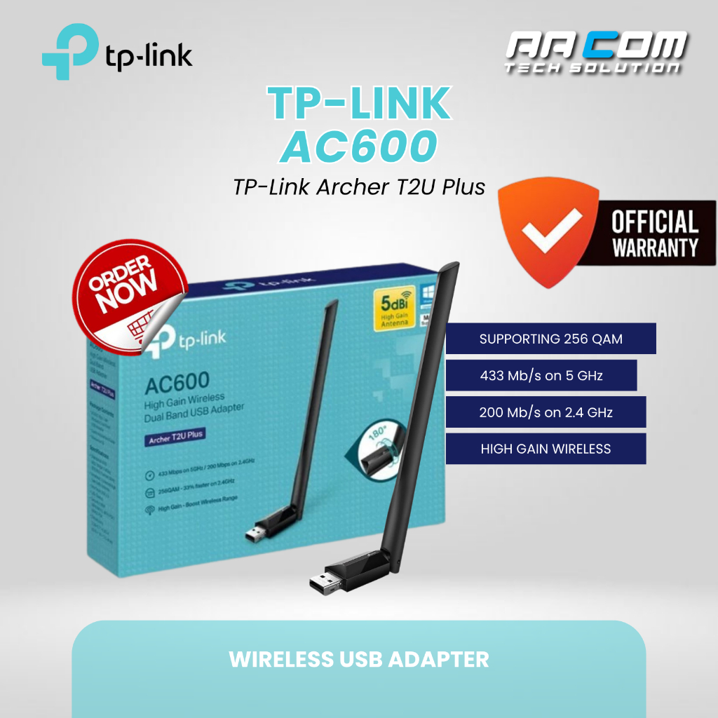 Jual TP-LINK AC600 HIGH GAIN WIRELESS DUALBAND USB ADAPTER ARCHER T2U ...