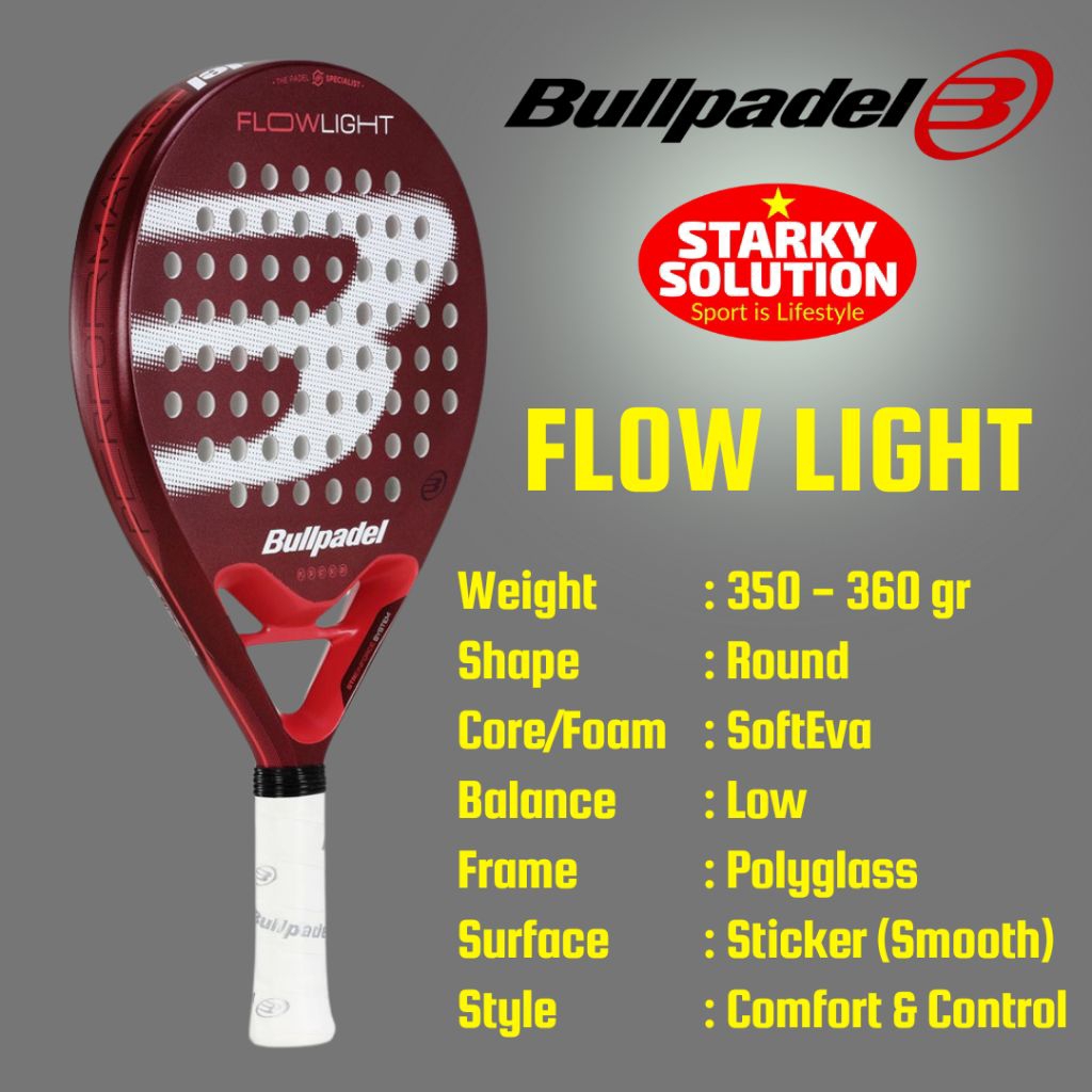 Jual Raket Padel BULLPADEL FLOW LIGHT 25 Round Shape 350-360gr Padle ...