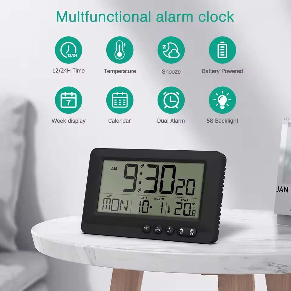 Jual Digital Alarm Clock LCD Display Small Digital Clock With Calendar ...