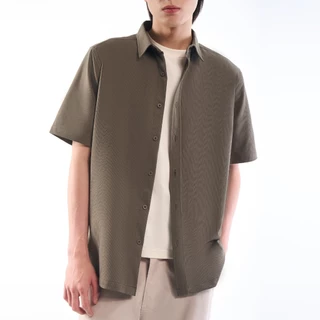 M231 Kemeja Pria Tekstur Waffle Pendek Olive 1112B