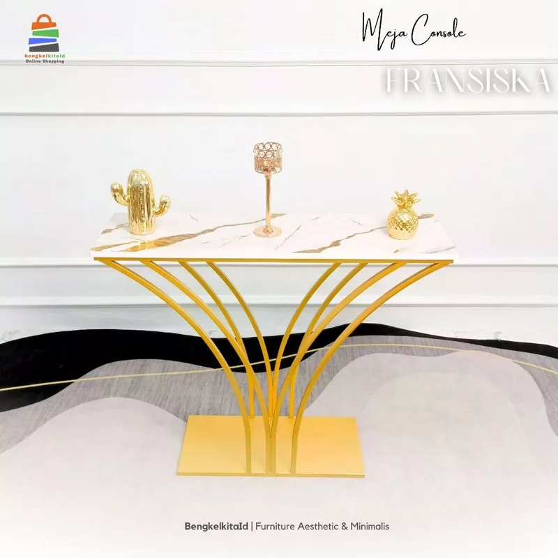 Aesthetic Console Table Entryway Foyer - MEJA FRANSISKA - Modern Minimalist Plat Besi Gold