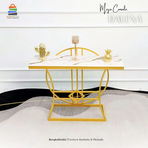 Meja Console Aesthetic Meja Hias Minimalis - MEJA DALENA - Foyer Kokoh Besi Holo Marmer