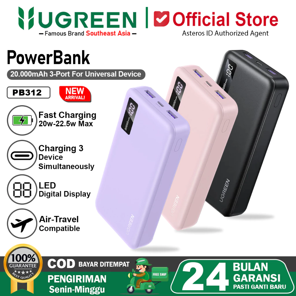 UGREEN Powerbank 20000mAh Fast Charging 20 Watt PD QC3.0 22.5w 25683