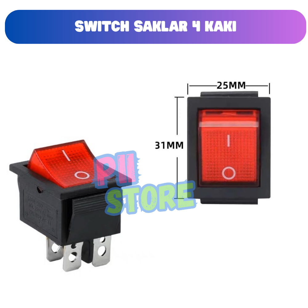 Jual SAKLAR TOMBOL POWER ON OFF ROCKER SWITCH BESAR 16A MERAH 4 PIN ...