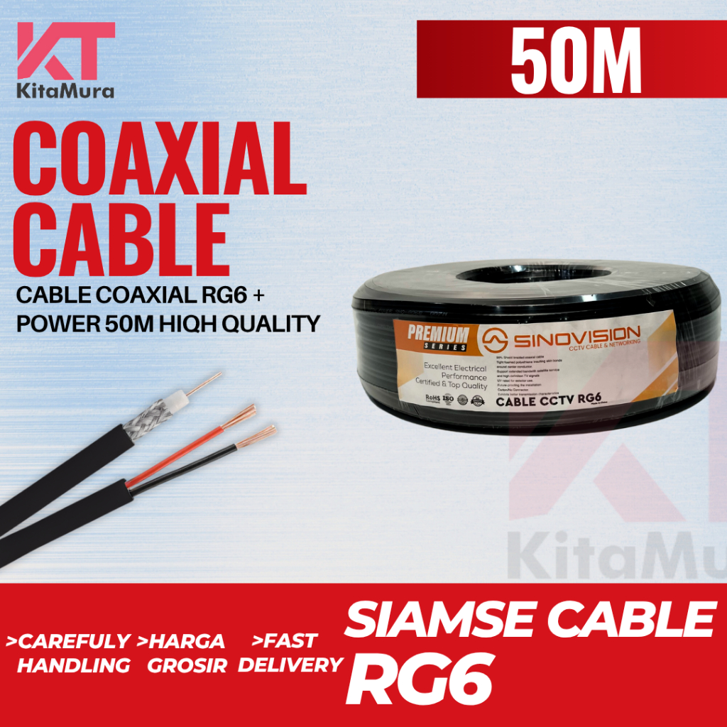 Jual Kabel Coaxial CCTV RG59+Power 100M, 50M Sinovision | Shopee Indonesia