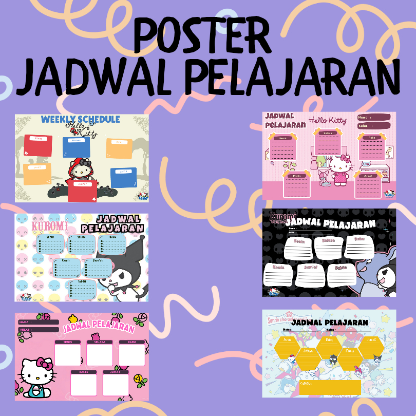  Jual Jadwal Pelajaran Anak Perempuan Tema Hello Kitty & Kuromi A3 Bildidee 