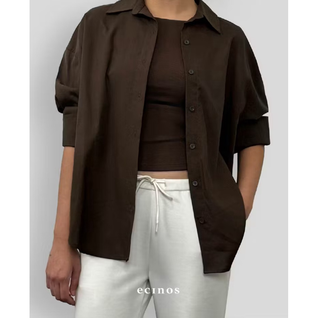 Jual Ecinos Philia oversized linen shirt 2.0 Brown | Shopee Indonesia