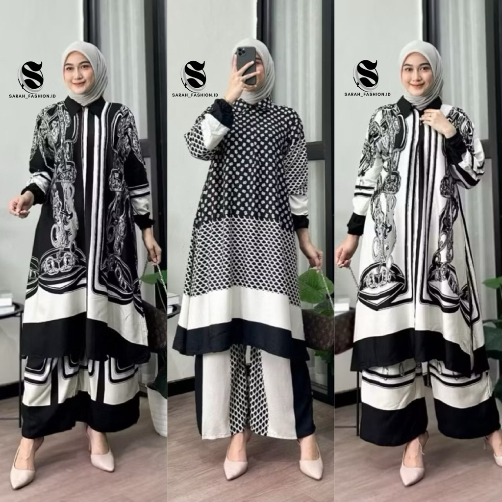 Jual NEW ONE SET VALEYA SETELAN WANITA CELANA TUNIK BAHAN RAYON MOTIF ...