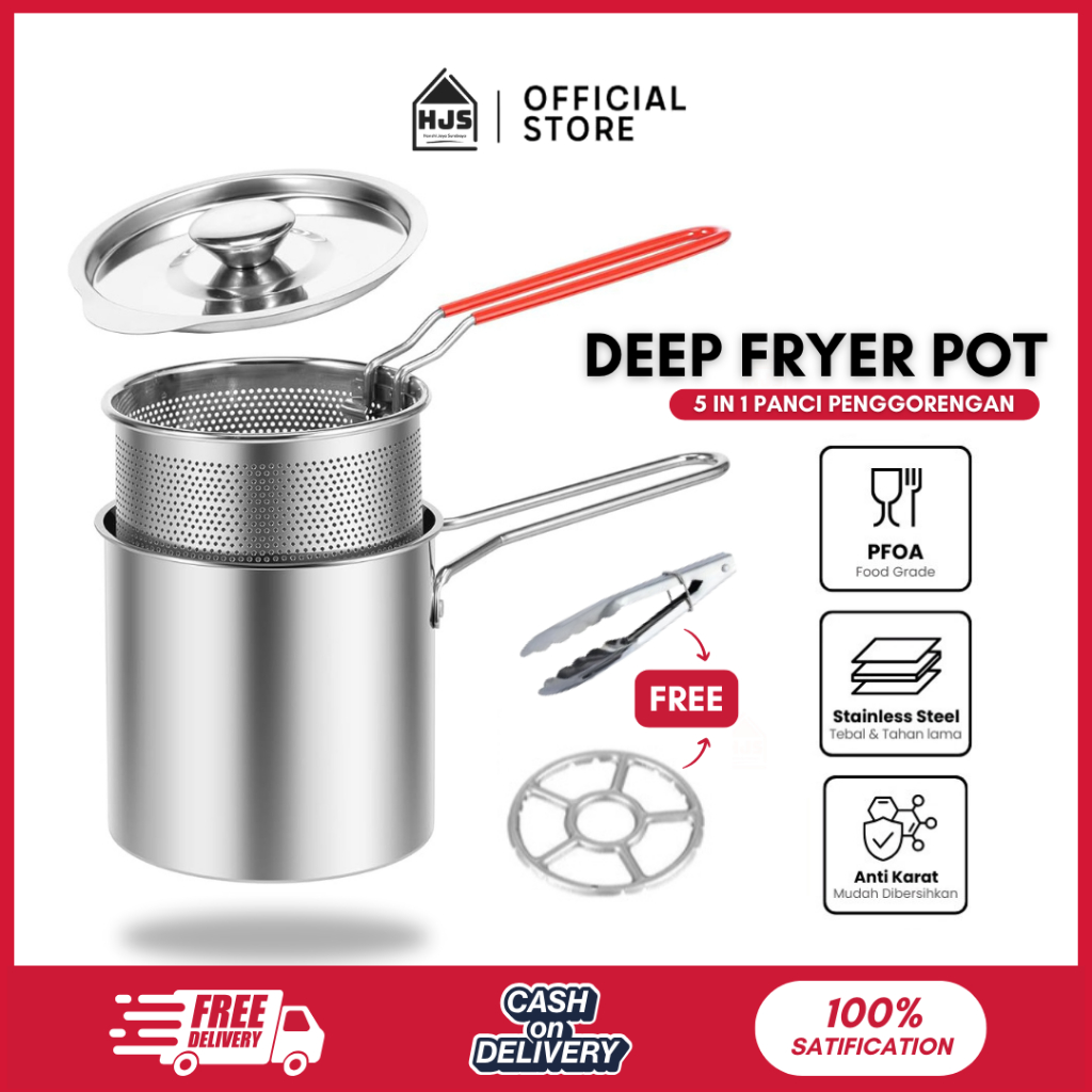 Jual HJS Panci Deep Fryer Set 5 in 1 Penggorengan Rebus Stainless Steel ...