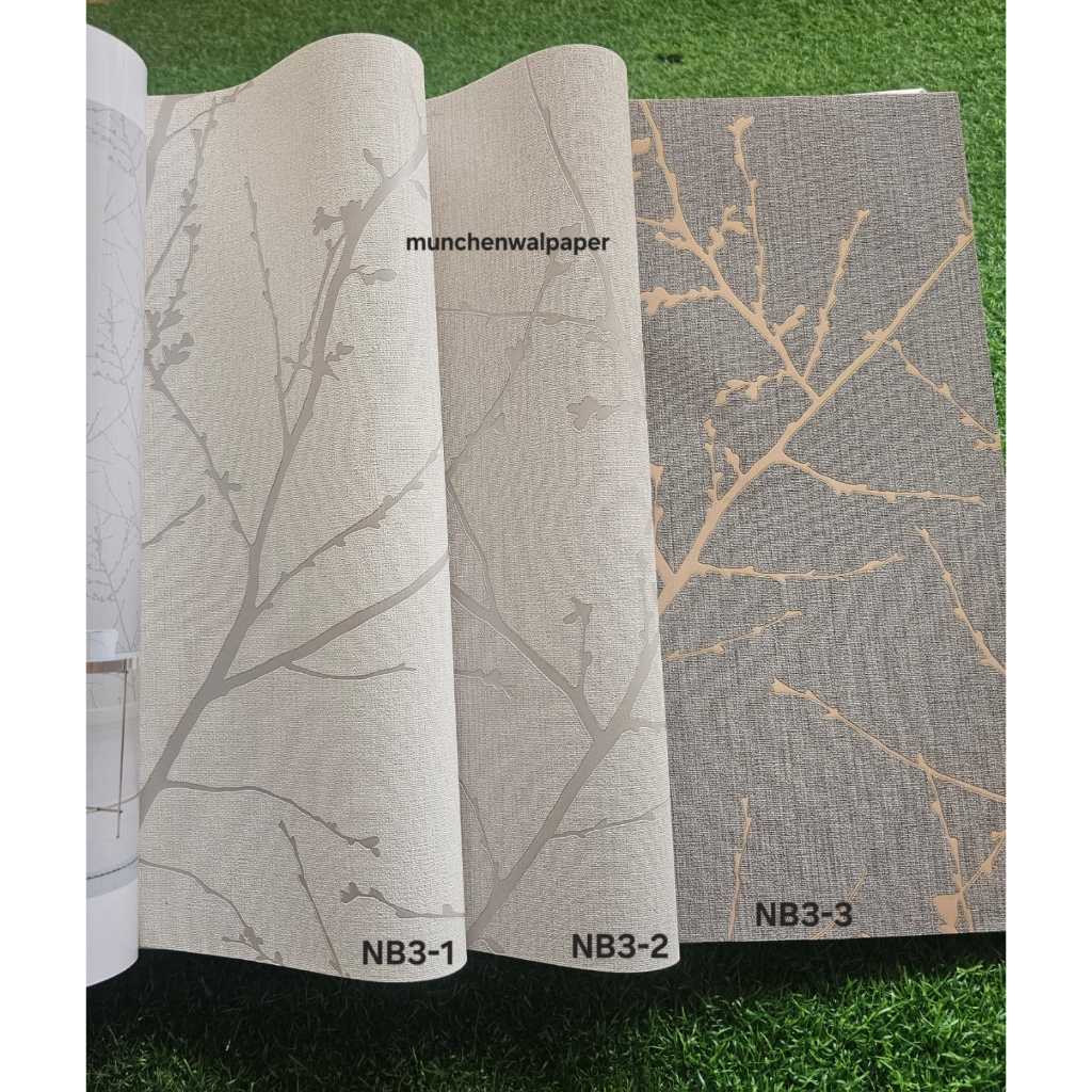 Jual Wallpaper Dinding Ranting Pohon Metalik Floral Putih Silver Abu ...