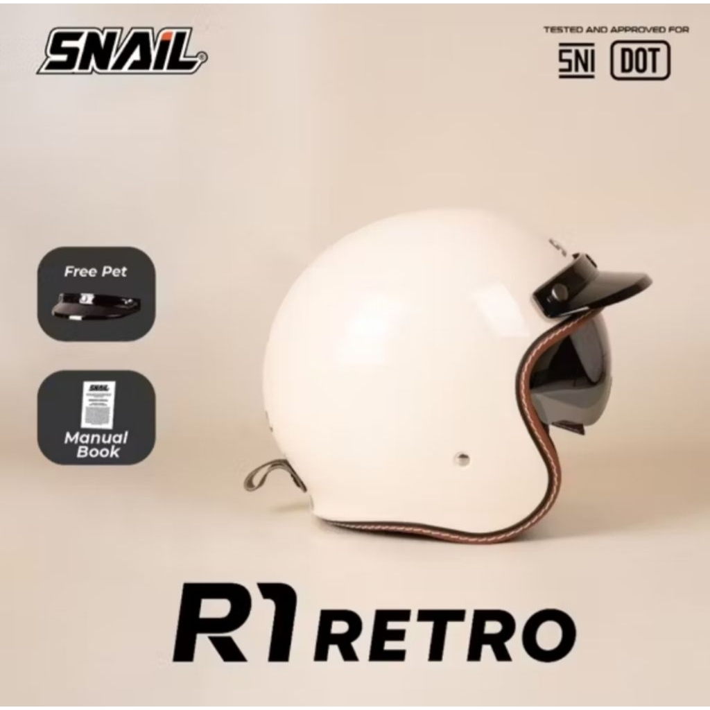 Jual Helm Snail R1 Retro Solid Beige | Shopee Indonesia