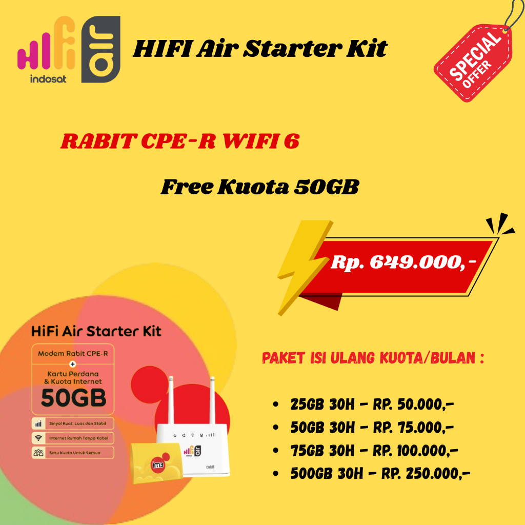 Jual HIFI AIR RABIT CPE-R WIFI 6 INDOSAT IM3 50GB | Shopee Indonesia