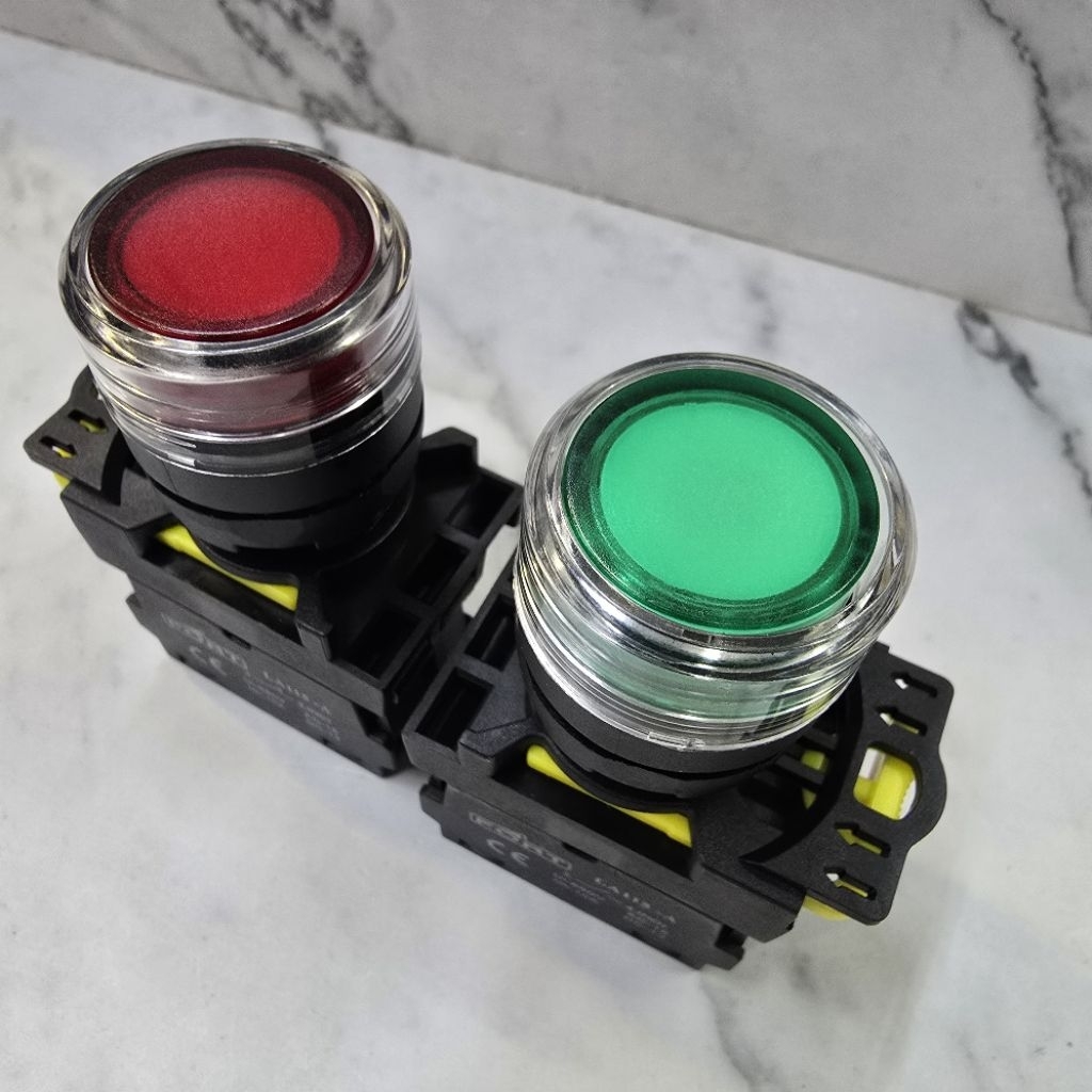 Jual PUSH BUTTON LED ILLUMINATED 22mm 220Vac Flush Head, Spring Return ...