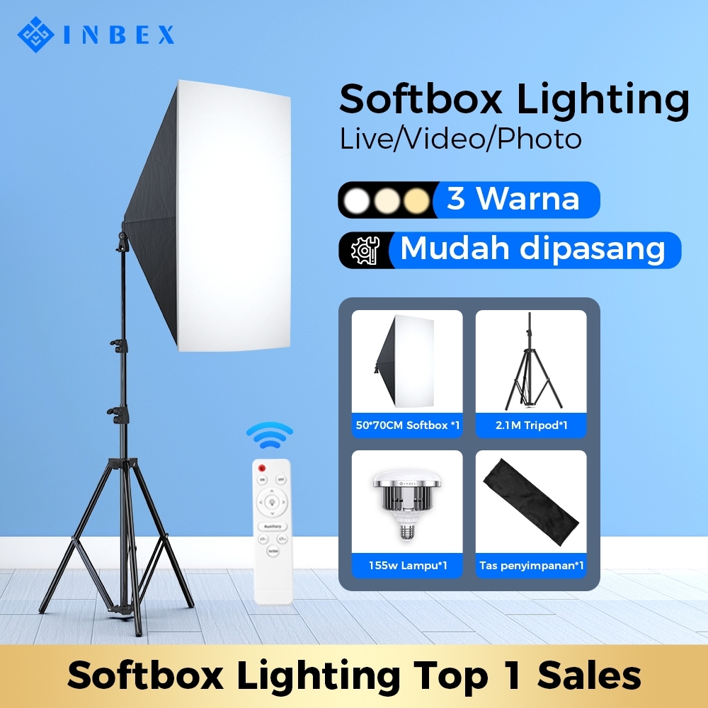 Jual INBEX Softbox Lighting Kit 3 Warna Photography with Remote 3000K ...