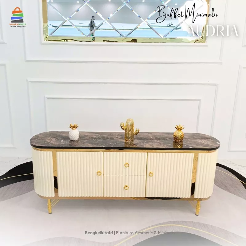 Audria Meja TV Minimalis Modern Rak TV Lemari TV Bufet TV Minimalis Buffet Oval Credenza Aesthetic