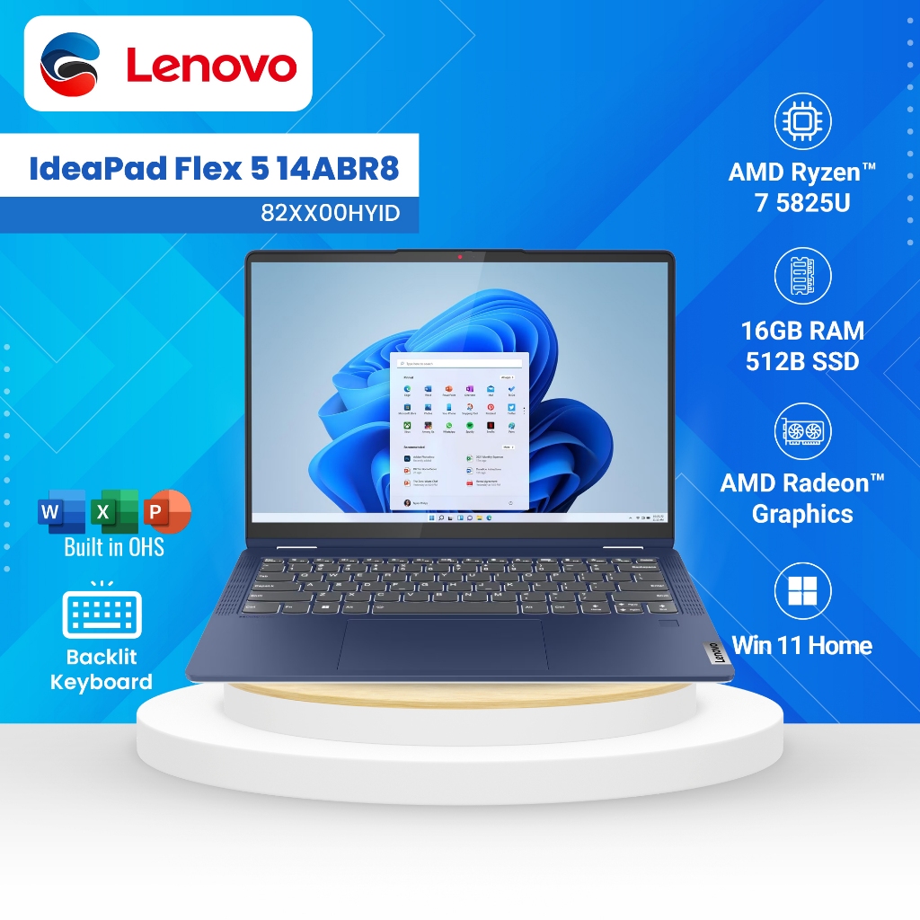 Laptop LENOVO IdeaPad Flex 5 14ABR8 W11H/14" WUXGA/Ryzen 7 5825U/16GB/512GB/bklt srb/Tamno plava