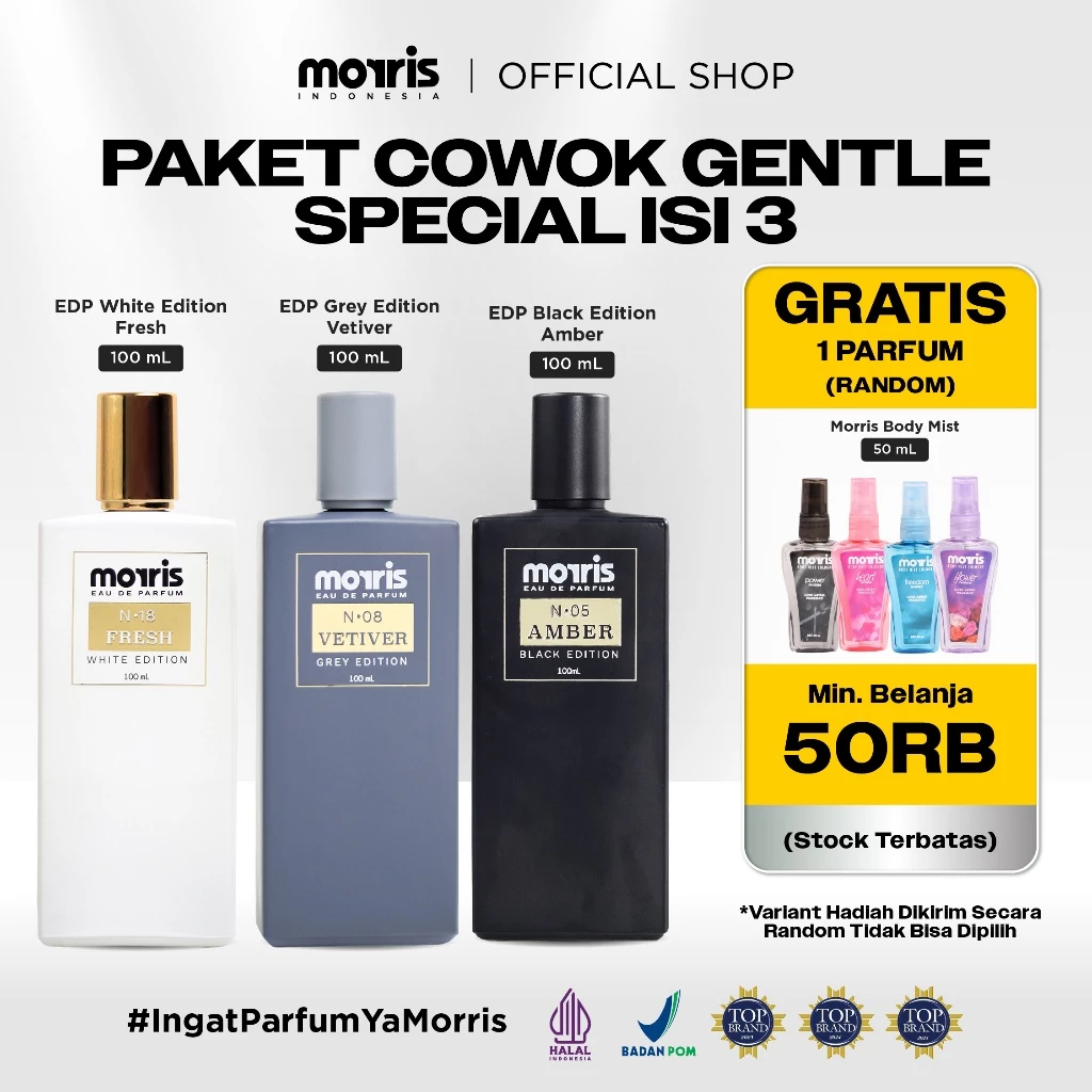 MORRIS Bundling Perfume: 3 Parfum Maskulin dalam 1 Paket Hemat MORRIS Bundling Perfume: 3 Parfum Maskulin dalam 1 Paket Hemat