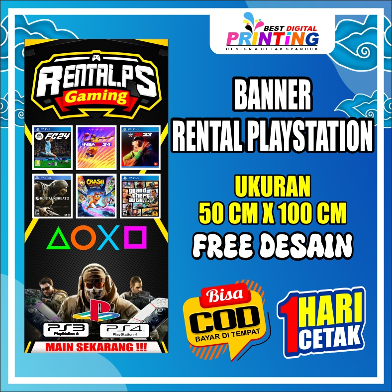 Jual BANNER/SPANDUK RENTAL PLAYSTATION (BISA CUSTOM) UKURAN 50X100 CM ...