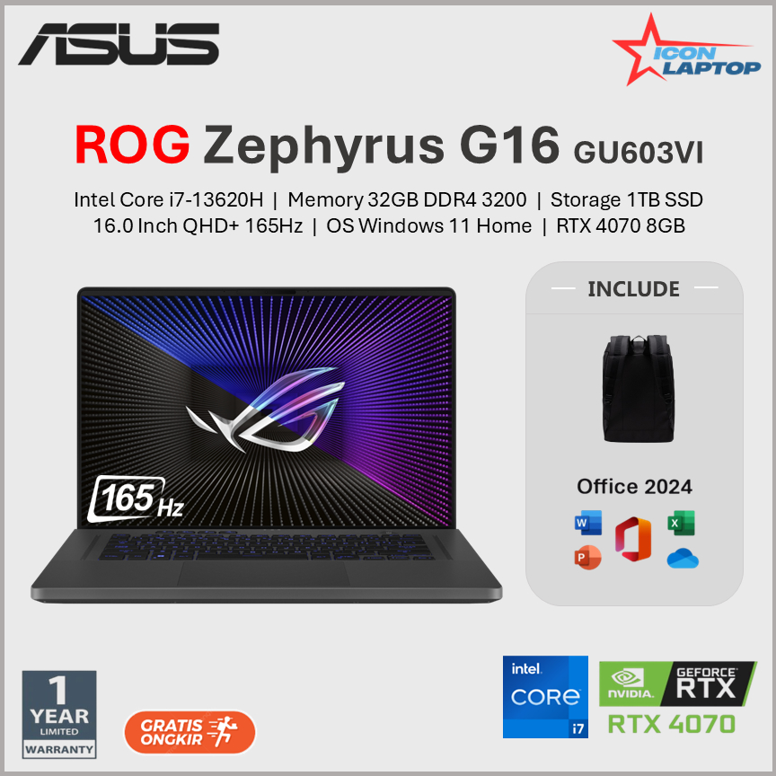 Asus ROG Zephyrus G16 GU603VI i7-13620H RTX 4060 RAM 32GB 1TB SSD QHD  100% DCI-P3 165Hz Win 11