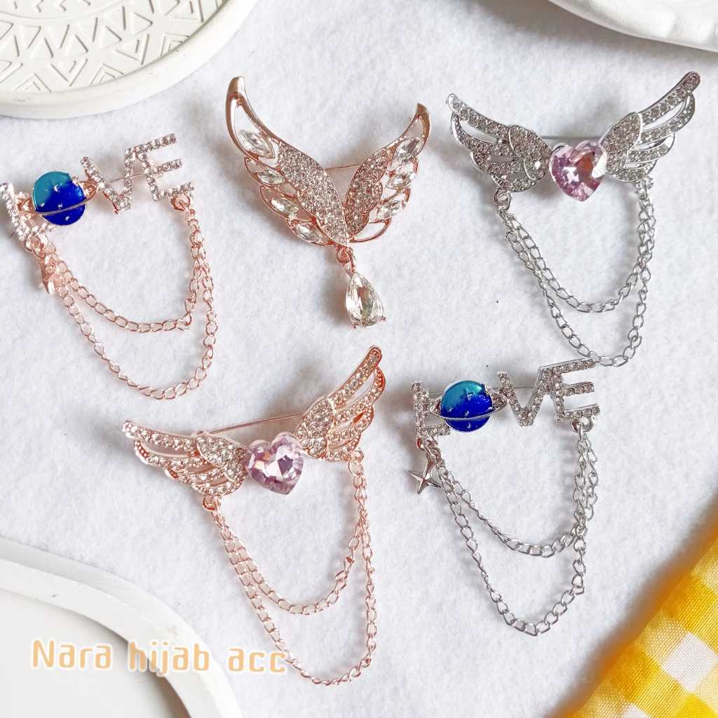 Jual Bros Dada Jurai Rantai Premium Bross Jilbab Love Sayap | Shopee ...