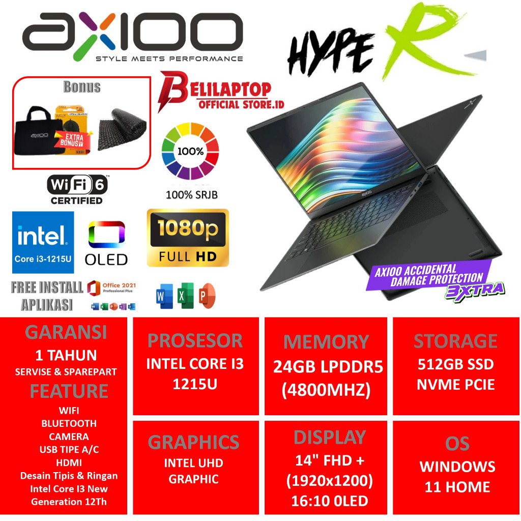 Jual AXIOO HYPE R3 OLED INTEL CORE I3 1215U RAM 24GB SSD 512GB 14.FHD+ ...