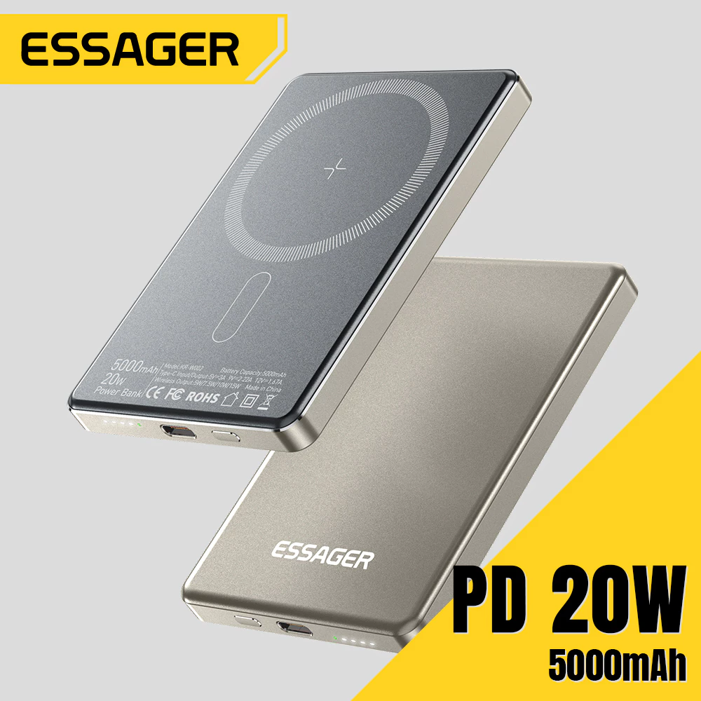 ESSAGER 5000mAh Magnetic Wireless Fast Charging PD 20W Power Bank Untuk Adaptor Ponsel