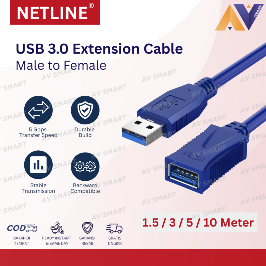 Jual Netline Kabel USB 3.0 Extension Male to Female 1.5 / 3 / 5 / 10 M ...