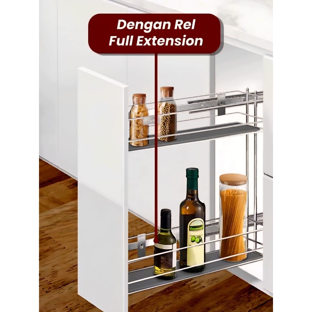 Jual Rak Botol Tarik Rel Samping 2 Susun Bumbu Gelas Dapur Kitchen ...