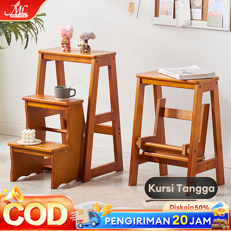 Jual Kursi Tangga Lipat Kayu Solid Minimalis Portable 2 in1 Murah Warna ...