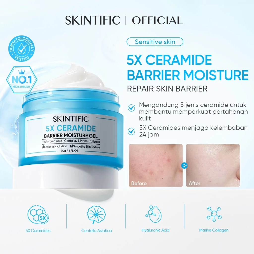 Gel Moisturizer All-in-One SKINTIFIC 5X Ceramide dan Niacinamide untuk Kecerahan Kulit