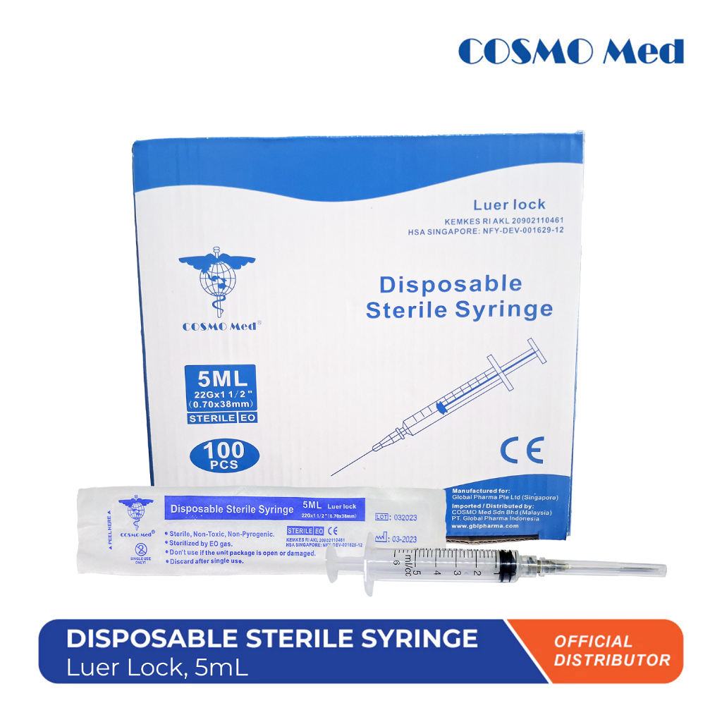 Jual COSMO MED Disposable Syringe Luer Lock 5ml 100pcs | Shopee Indonesia