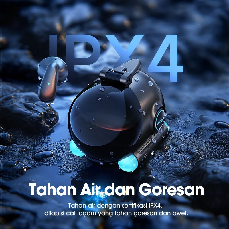 ACOME Inpods AT08 Earphone Earbuds Headset TWS Gaming Bluetooth 5.4 RGB Low Latency 38ms Model Mini Hovercraft