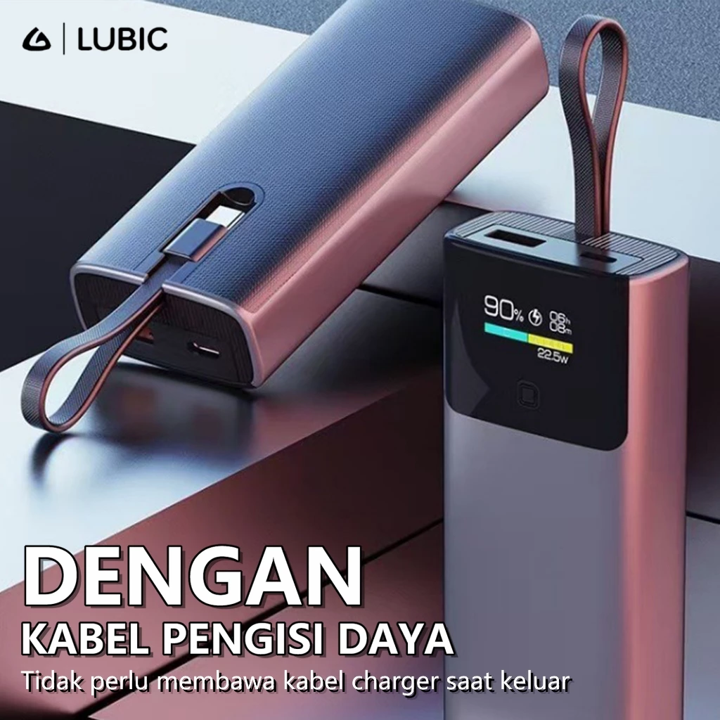LUBIC PowerBank PD20W Fast Charging Display output and input power Built-in Cable 10000mAh