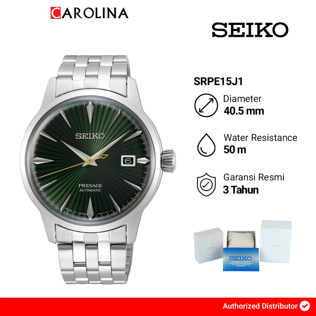 Jam Tangan Pria Seiko Presage SRPE15J1 Cocktail Time Mockingbird Automatic  Green Dial Stainless Steel Strap