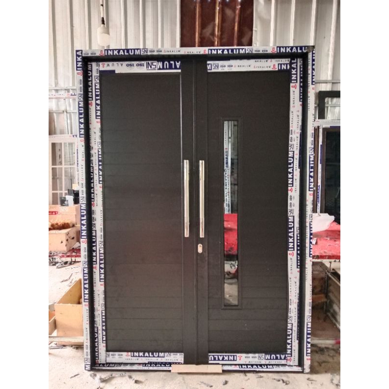 Jual pintu panel aluminium dua daun L 150 x T210 tersedia kusen 3 inci ...