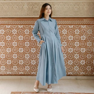 Beatrice Clothing Anaz Maxi Dress - Dress Wanita Kerah Lengan Panjang
