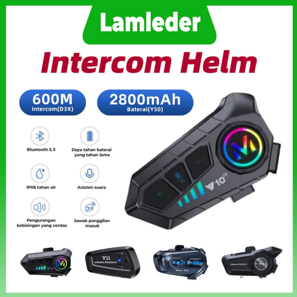 Jual Lamleder Intercom Helm Waterproof IPX6 Y10/Y10-2X Bluetooth 5.3 ...